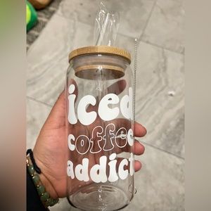 Iced coffee addict Libbey beer can glass cup